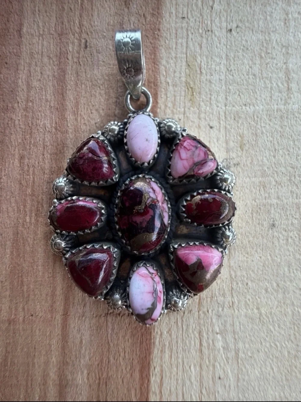 925 Sterling Silver Rose Dahlia Cluster Stone Flower Pendant
